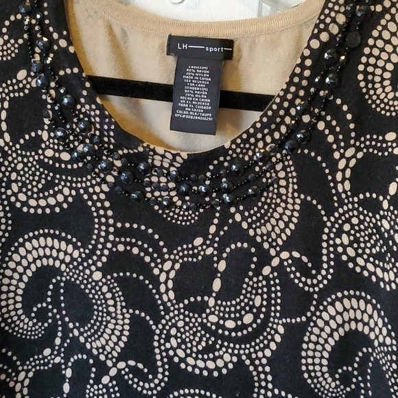 Embellished Collar Black & Tan 3/4 Sleeve Top - Picture 3 of 7